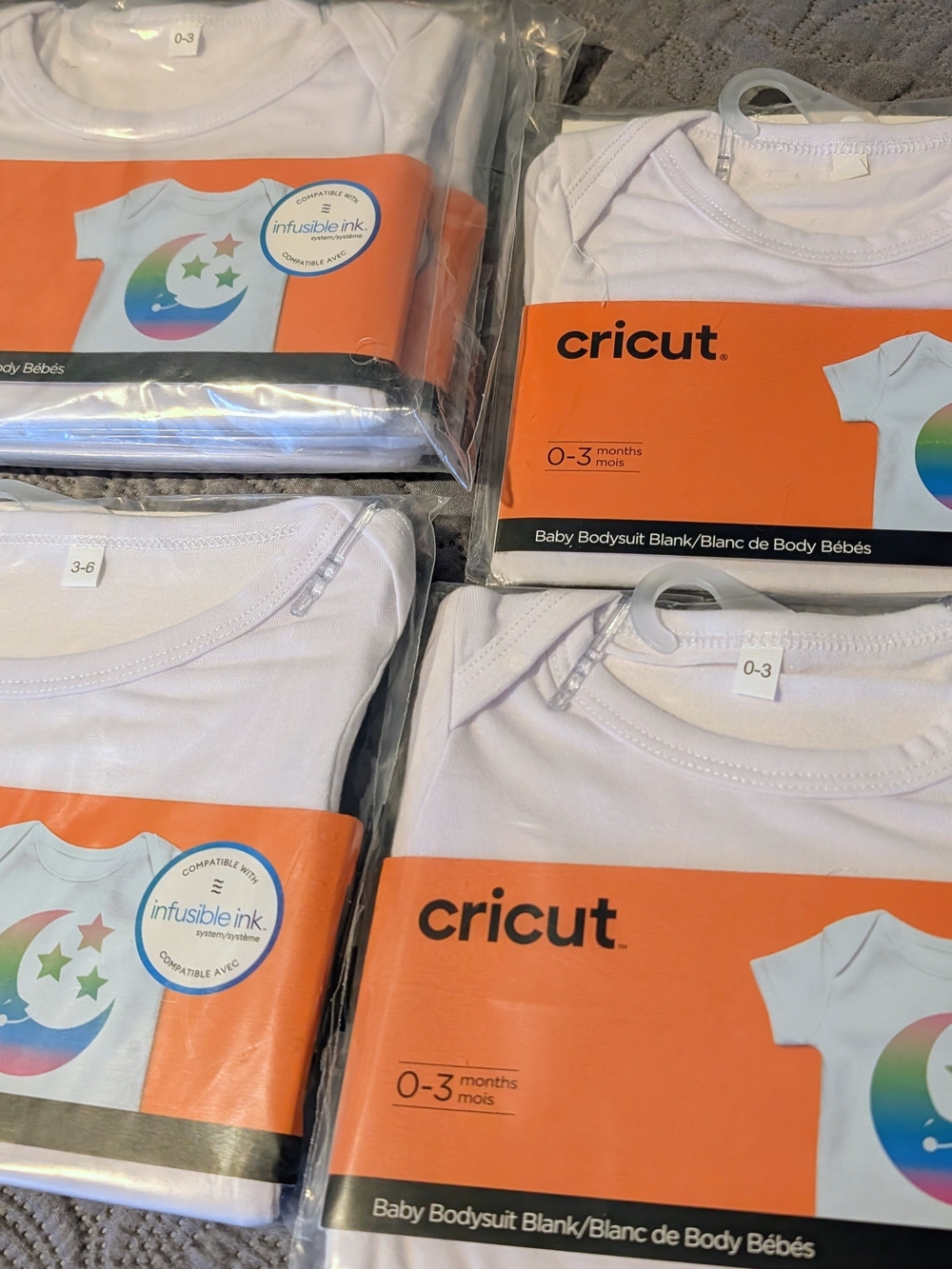 Bundle Of 6 Cricut White Baby Bodysuits -  Onesie Blanks, 3-6 & 0-3 Month